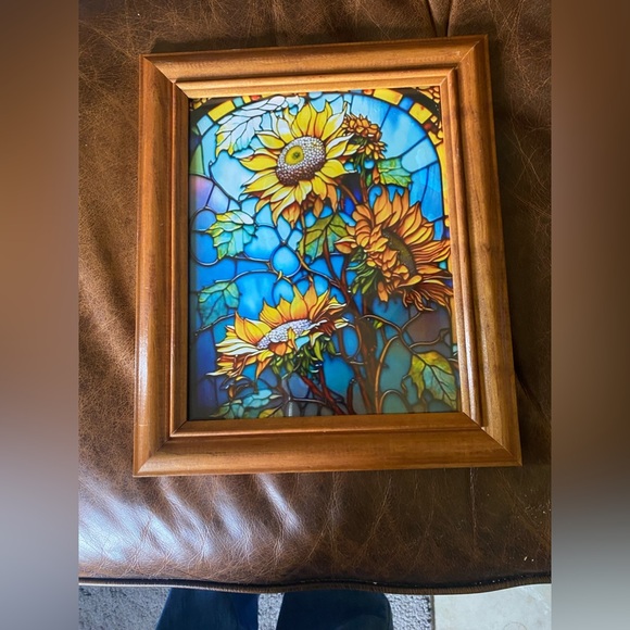 Beautiful stained glass sunflower famed and signed artist print 💕 - Picture 4 of 4